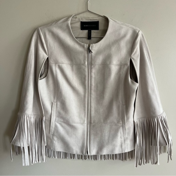 BCBG Fringe Faux Suede Capelet - Picture 2 of 14
